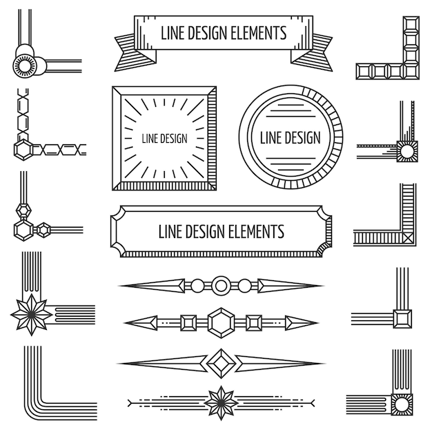 Elementos de contorno linear retro quadros cantos emblemas fronteiras formas geométricas