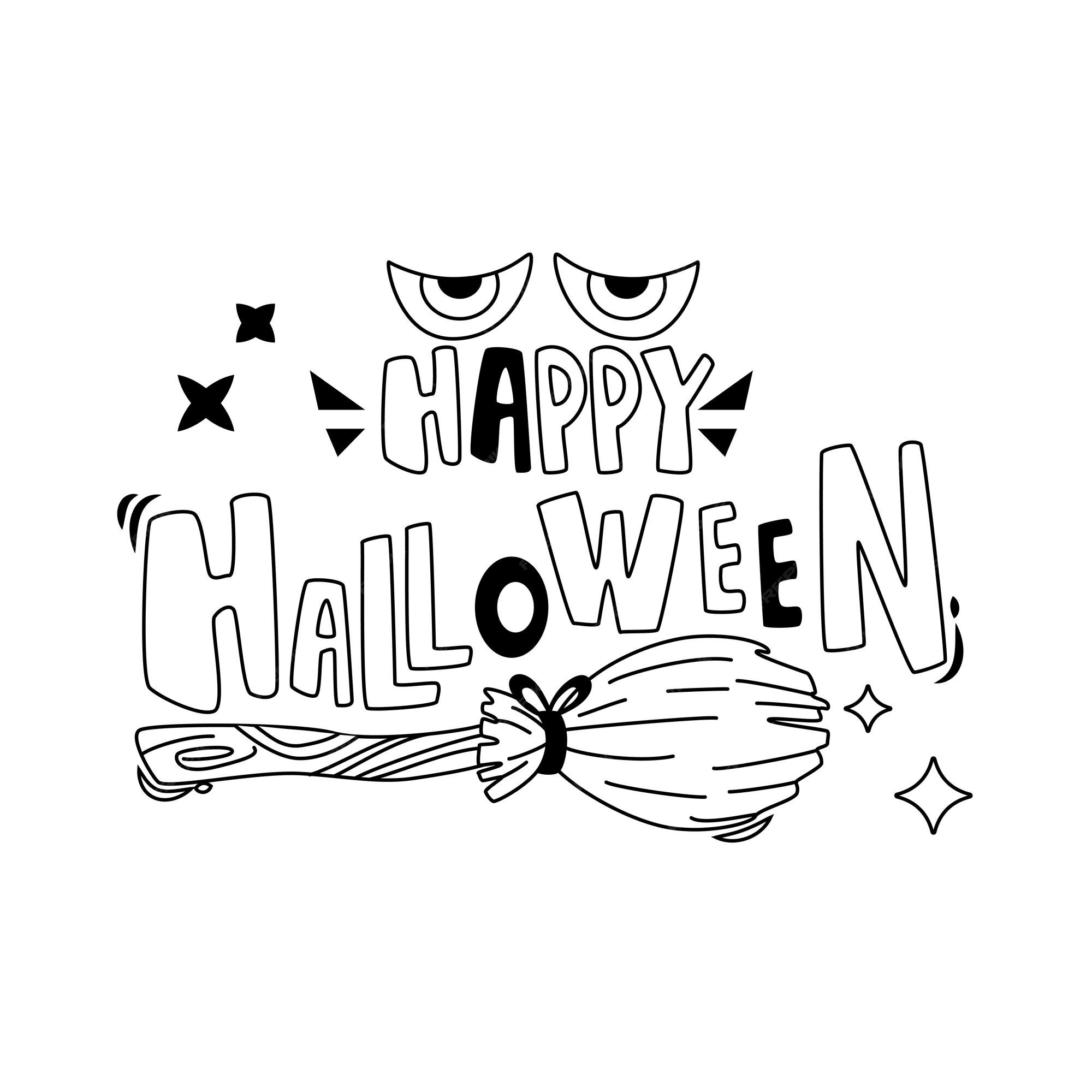 Elementos de desenho animado de halloween e letras boo line art