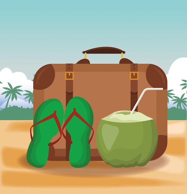 Elementos de desenhos animados de praia e férias