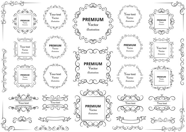 Vetor elementos de design caligráfico redemoinhos decorativos ou pergaminhos molduras vintage floresce rótulos