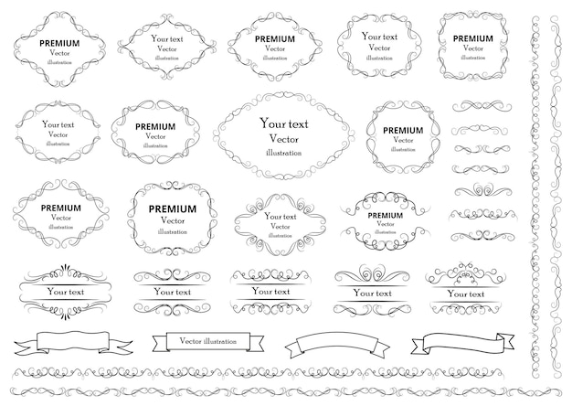 Elementos de design caligráfico Redemoinhos decorativos ou pergaminhos molduras vintage floresce rótulos