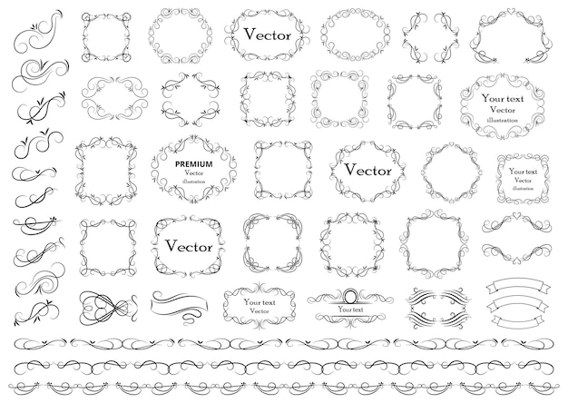 Elementos de design caligráfico Redemoinhos decorativos ou pergaminhos molduras vintage floresce rótulos