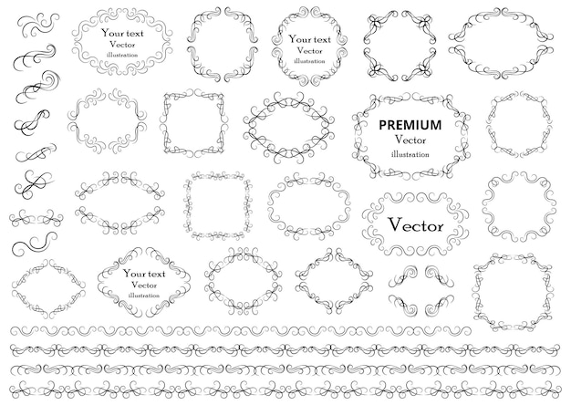 Elementos de design caligráfico redemoinhos decorativos ou pergaminhos molduras vintage floresce rótulos