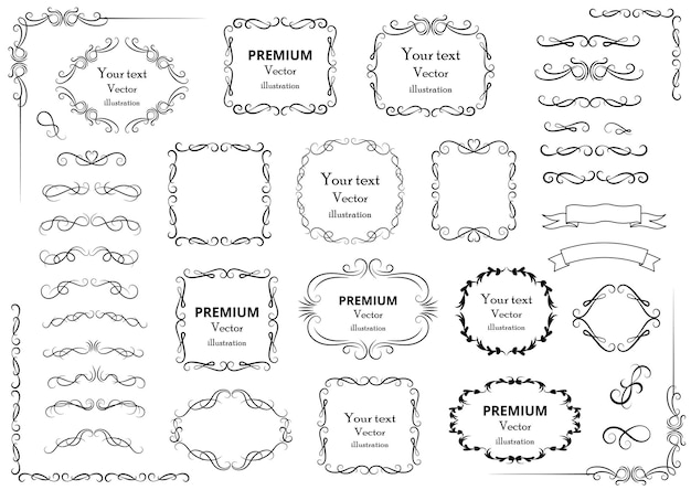 Elementos de design caligráfico redemoinhos decorativos ou pergaminhos molduras vintage floresce rótulos