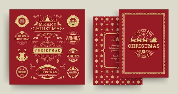 Elementos de design de etiquetas e emblemas de natal com modelo de cartão de felicitações
