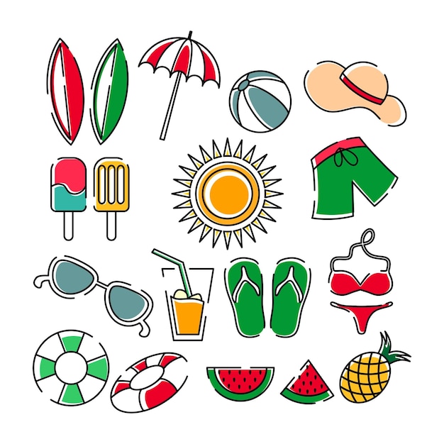 Elementos de design deslocados de praia de verão
