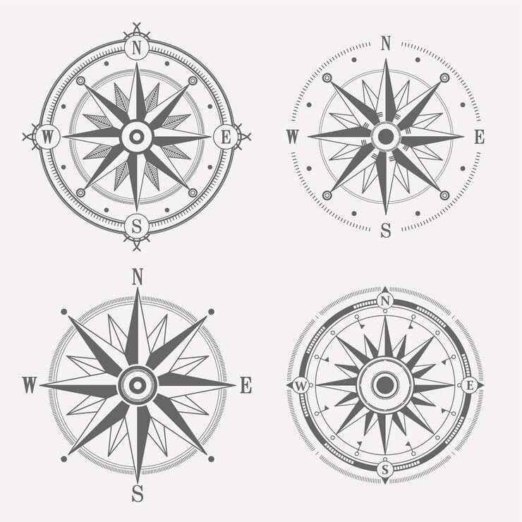 Elementos de design do vetor rosa dos ventos da bússola no ícone do navegador vintage definido