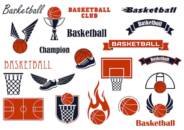 Elementos de design e jogo de esporte de basquete