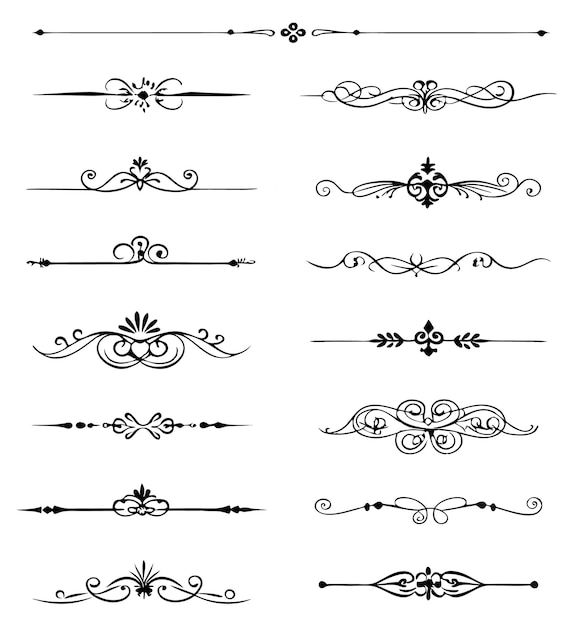 Elementos de design floral divisores vintage conjunto de ilustrações vetoriais