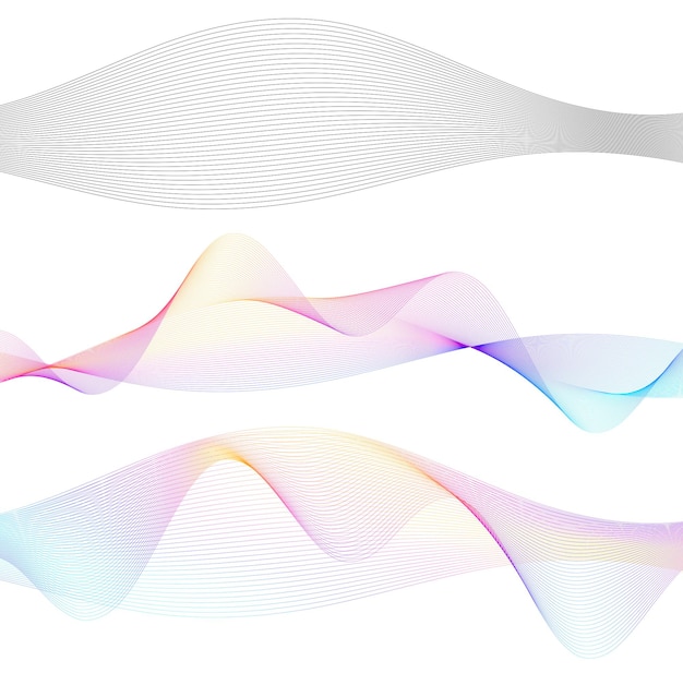 Elementos de design onda de muitas linhas cinzas listras onduladas abstratas em fundo branco isolado arte de linha criativa ilustração vetorial eps 10 ondas brilhantes coloridas com linhas criadas usando a ferramenta blend