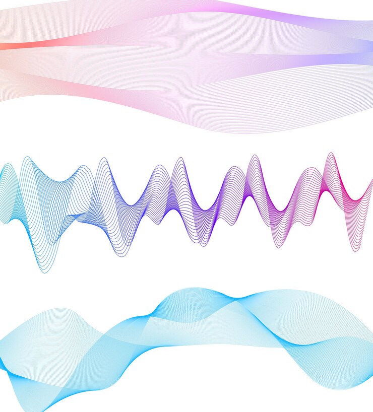 Vetor elementos de design onda de muitas linhas roxas círculo anel listras onduladas verticais abstratas no fundo branco isolado ilustração vetorial eps 10 ondas coloridas com linhas criadas usando a ferramenta blend