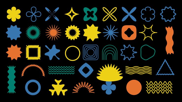 Vetor elementos de design retrô descolados pacote de adesivos ingênuos e divertidos de formas abstratas na moda