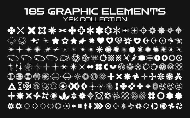 Elementos de design retro futurista y2k coleção de símbolos e objetos  geométricos gráficos abstratos