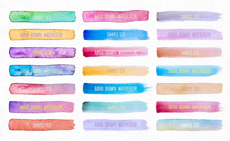 Vetor elementos de etiqueta de etiqueta de vetor de coleção definir pinceladas de aquarela de uma mão desenhada no fundo de textura de papel branco