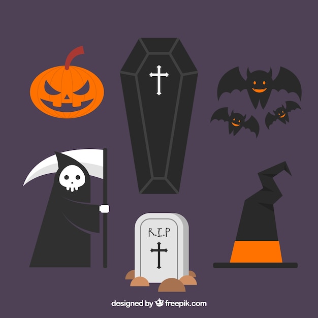 Elementos de halloween com design plano