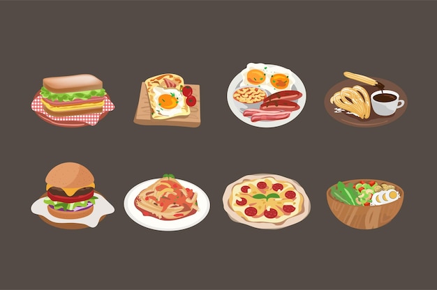 Elementos de ilustração de menu de restaurante de comida