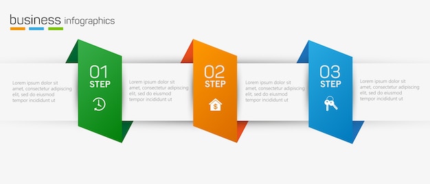 Elementos de infográfico com ícones e 3 opções ou etapas