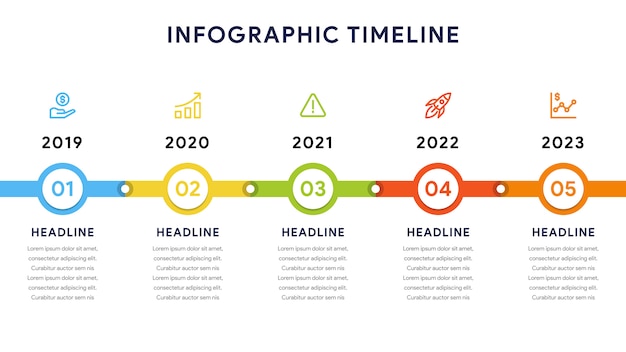 Vetor elementos de infográfico da linha do tempo com cinco etapas e diagrama