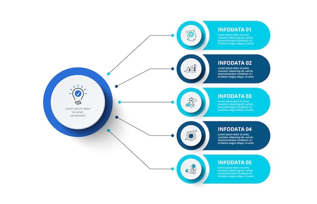 Vetor elementos de infográfico de cinco círculos. conceito de fluxograma com 5 opções ou etapas.