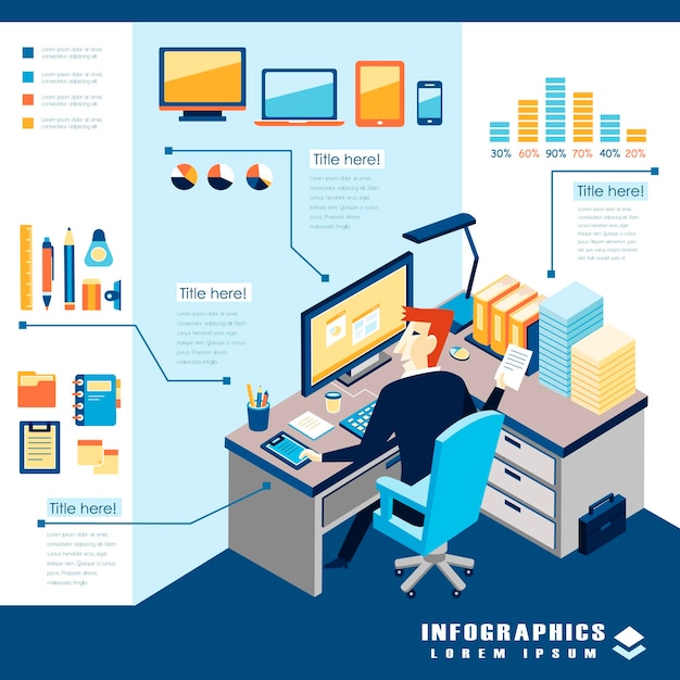 Elementos de infográfico de conteúdo empresarial de escritório em estilo moderno