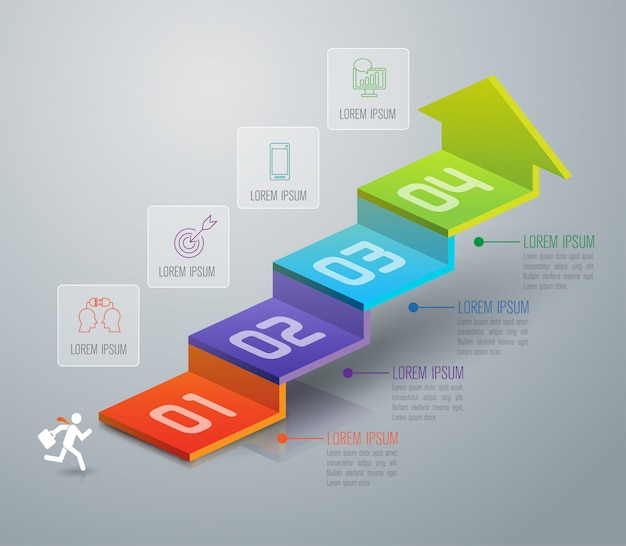 Elementos de infográfico de escada de negócios de 4 etapas