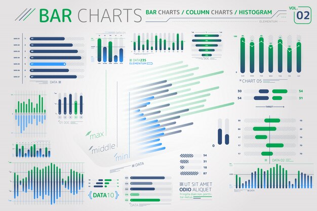 Elementos de infográfico de gráficos de barras, gráficos de colunas e histogramas