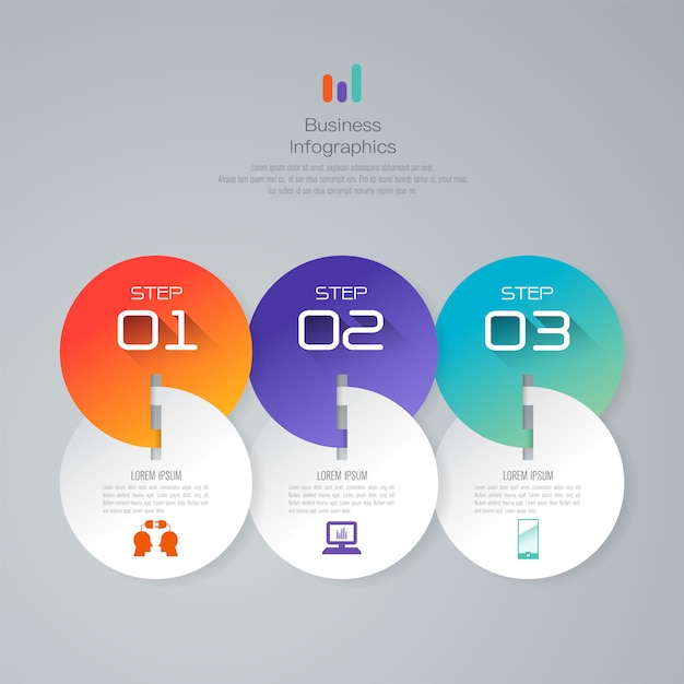 Elementos de infográfico de negócios de 3 etapas para a apresentação