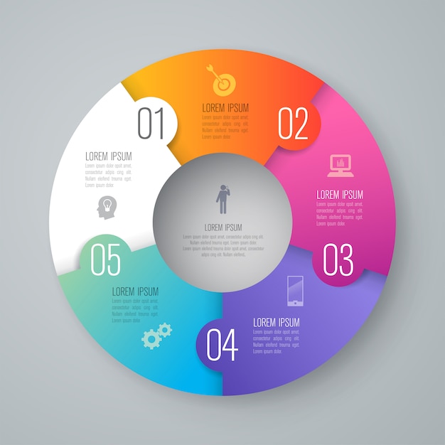 Elementos de infográfico de negócios de 5 etapas para a apresentação