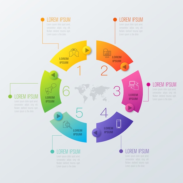 Elementos de infográfico de negócios de 6 etapas para a apresentação