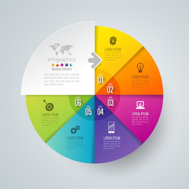 Elementos de infográfico de negócios de 6 etapas para a apresentação