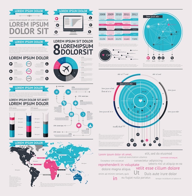 Vetor elementos de infográficos com botões e menus ilustração vetorial