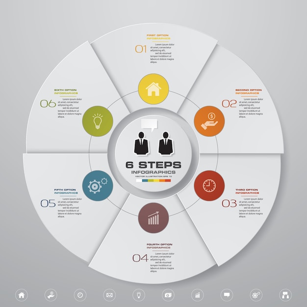 Elementos de infográficos de gráfico de ciclo de 6 etapas.