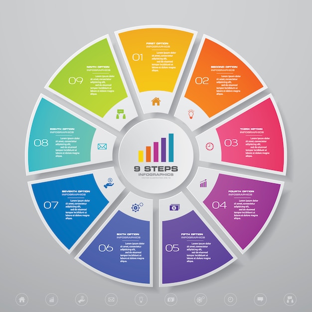 Elementos de infográficos de gráfico de ciclo para apresentação de dados.