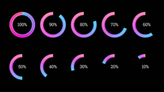 Elementos de infográficos de porcentagem definidos em forma de anel de gradiente plano