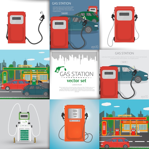 Elementos de infográficos de posto de gasolina e fundos