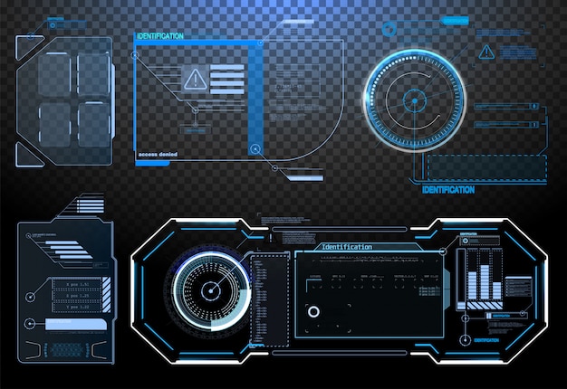 Elementos de interface hud, ui, gui. conjunto de títulos de texto explicativo do vetor.