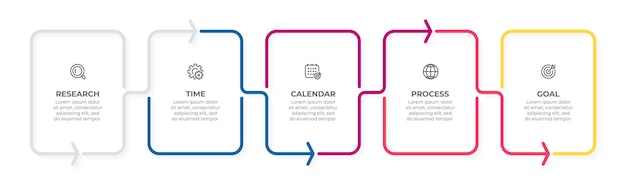 Vetor elementos de linha fina para conceito de negócio de infográfico com 5 opções de etapas ou processos