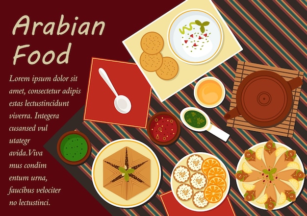 Elementos de menu de cozinha árabe tradicional