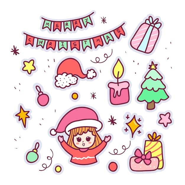 Vetor elementos de natal de rabiscos kawaii desenhados à mão