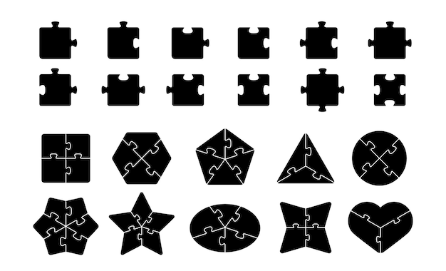 Elementos de quebra-cabeça modelo de formas de quebra-cabeça peças pretas para jogo ou feito à mão detalhes do jogo metáfora do trabalho em equipe quebra-cabeças grades vetoriais recentes