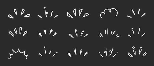 Elementos de raio de faísca de brilho de Doodle no fundo do quadro-negro Moldura de linha de surpresa pop desenhada à mão para ilustração de manchete de título Vetor de Doodle