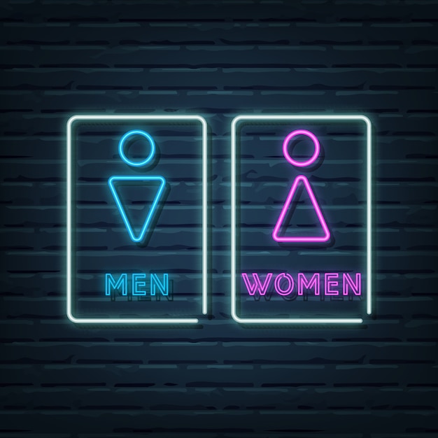 Vetor elementos de sinal de néon de banheiro masculino e feminino
