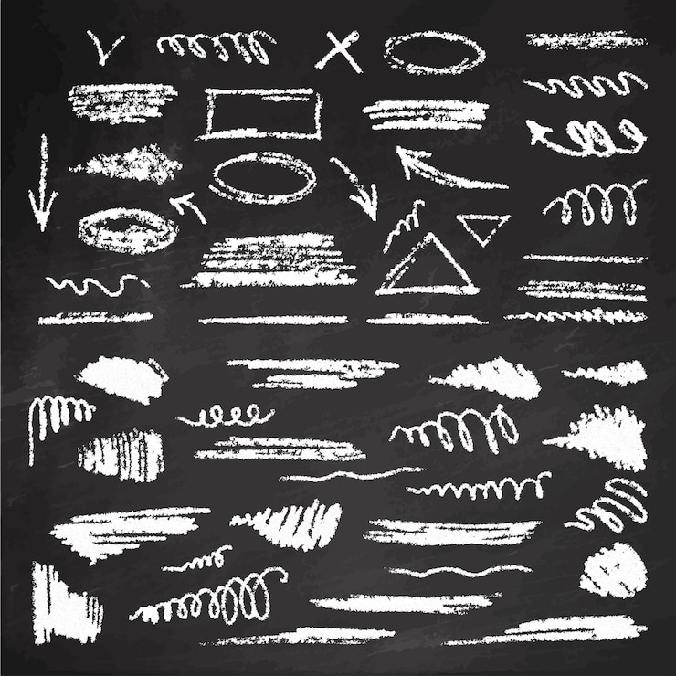 Vetor elementos de sublinho desenhados à mão com pincel com efeito de lápis de giz textura de giz em fundo de quadro