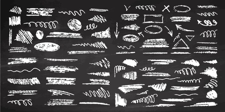 Vetor elementos de sublinho desenhados à mão com pincel com efeito de lápis de giz textura de giz em fundo de quadro