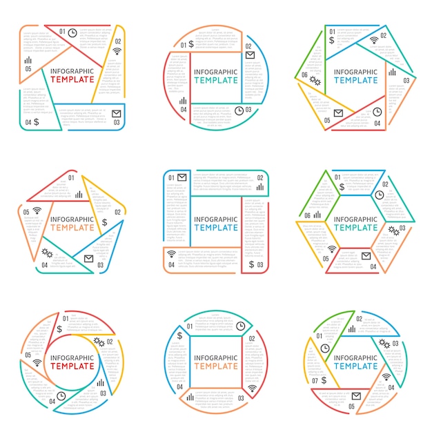 Elementos de vetor infográficos linha fina para apresentação de negócios com etapas de peças de opções e proces