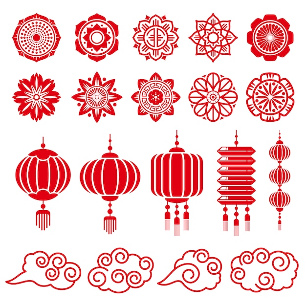 Vetor elementos decorativos de chinês e japonês tradicionais