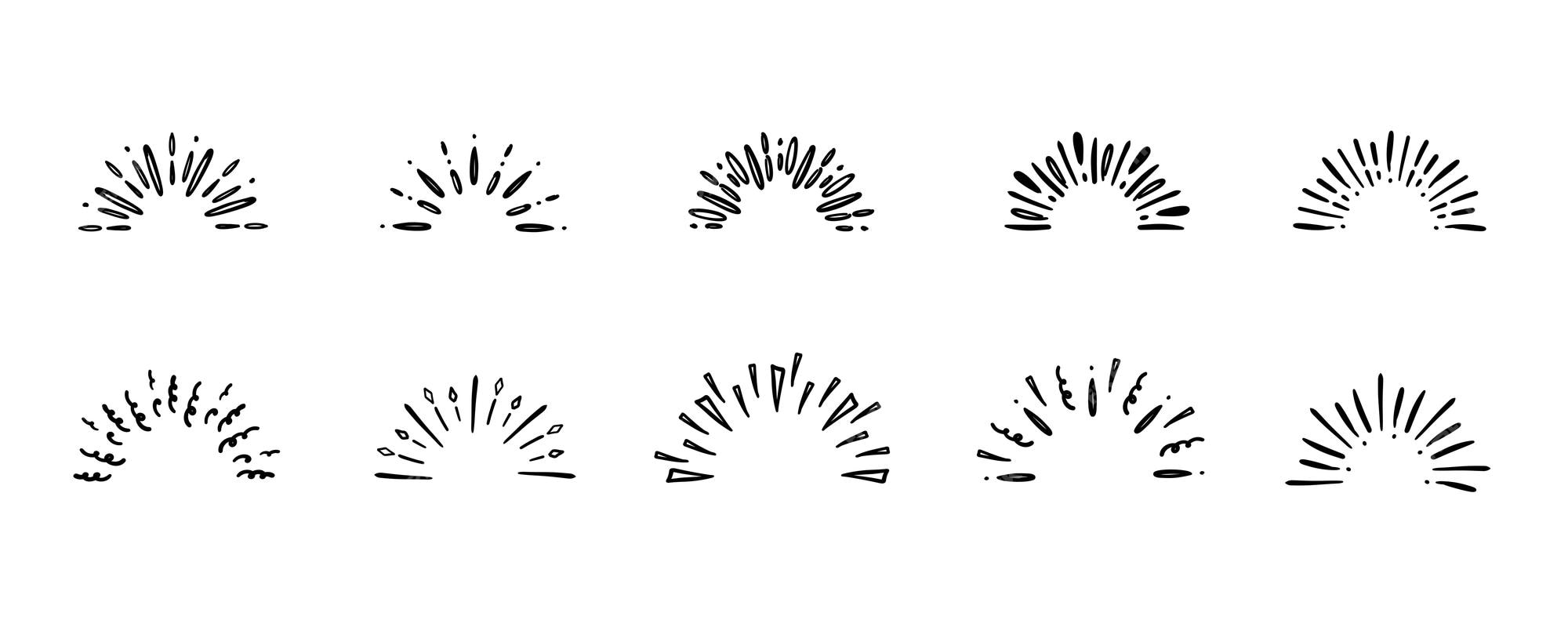 Conjunto de fogos de artifício no estilo de desenho doodle