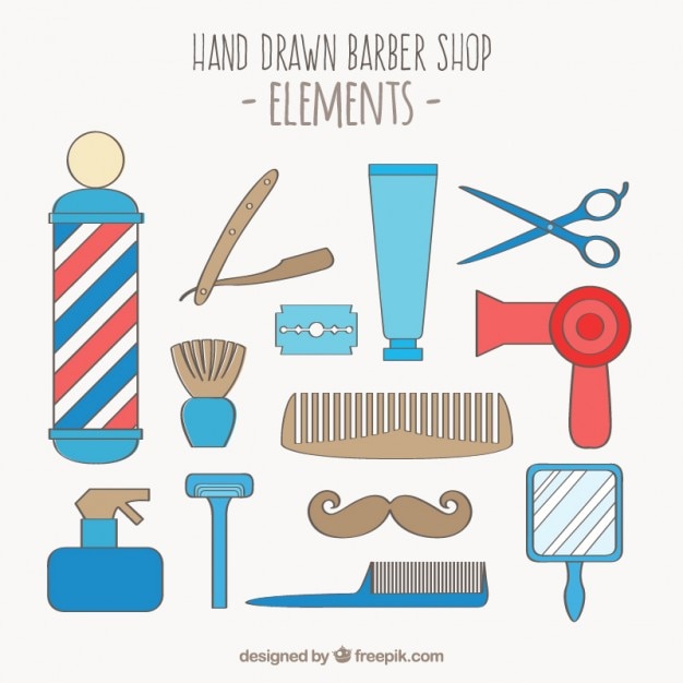 Elementos desenhados mão barbearia