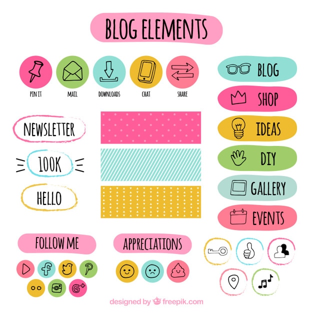 elementos desenhados mão do blog coloridas definir
