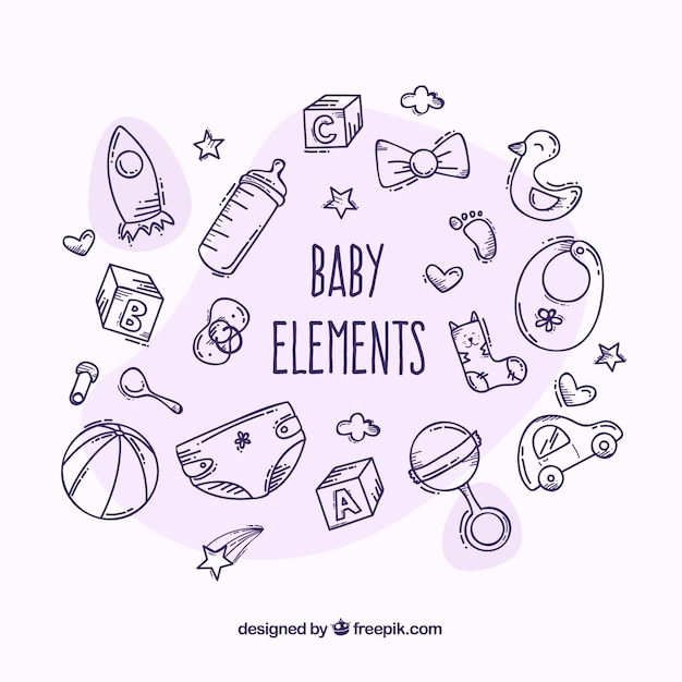 Vetor elementos do bebê em estilo desenhado à mão